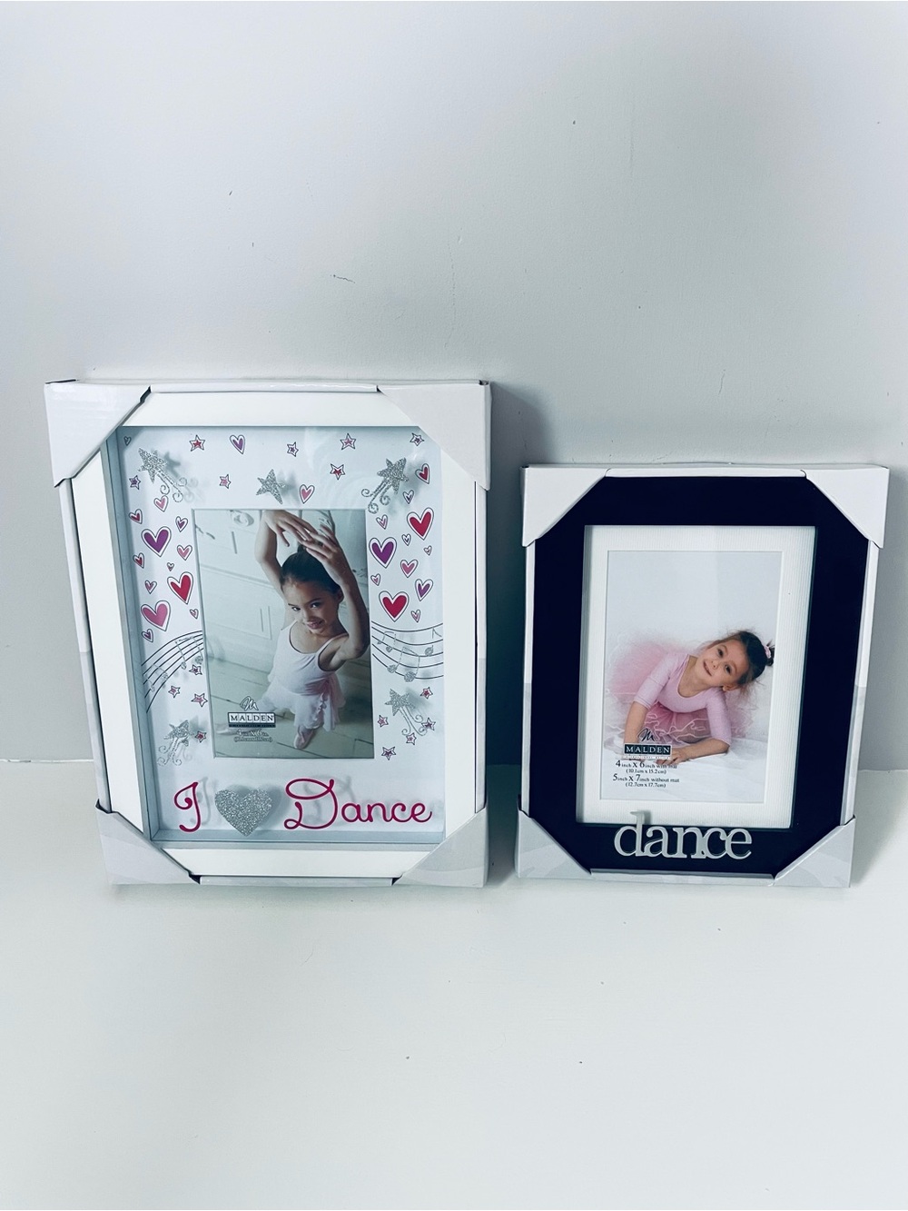Malden Dance Photo Frames 4x6 White I ♥ Dance & Black/White “Dance” Frame Set 2
